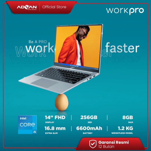 ADVAN Notebook Laptop Workpro Intel I5 14'' FHD IPS 8GB 256GB Win 11 - Grey - Image 2