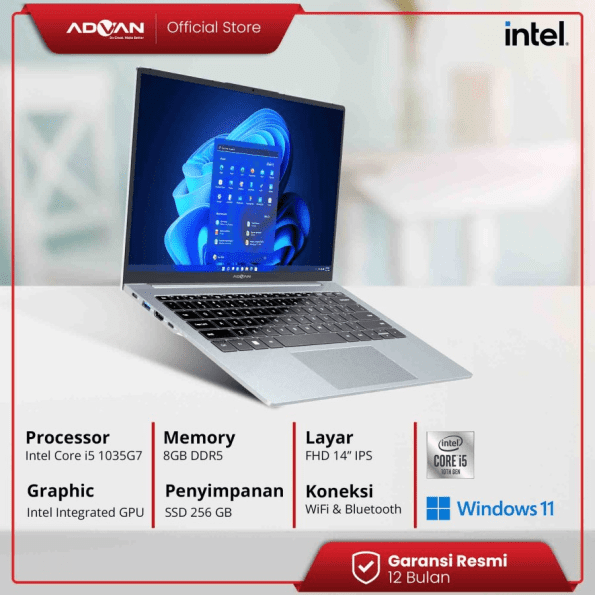 ADVAN Notebook Laptop Workpro Intel I5 14'' FHD IPS 8GB 256GB Win 11 - Grey - Image 3