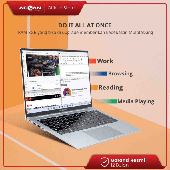 ADVAN Notebook Laptop Workpro Intel I5 14'' FHD IPS 8GB 256GB Win 11 - Grey - Image 5